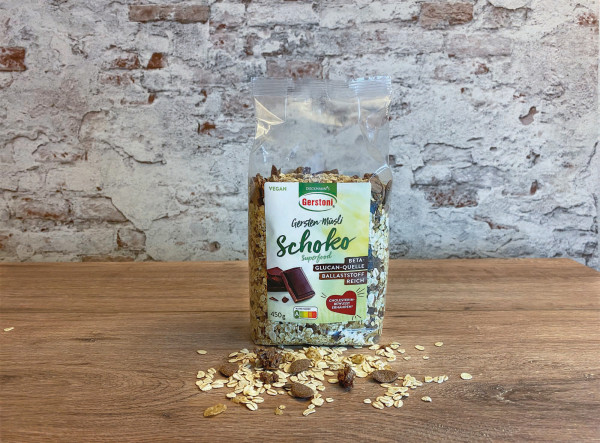 Gersten-Müsli Schoko, Süsse nur aus Schokoanteil, ballaststoffreich